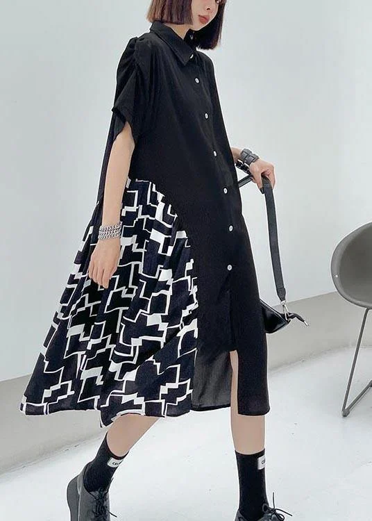 Chic Black Patchwork Print asymmetrical design Dress Summer