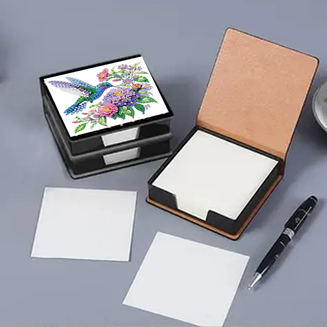 Flowers Birds PU DIY 5D Diamond Painting Note Box w/160 Sheet for Office Home(B)