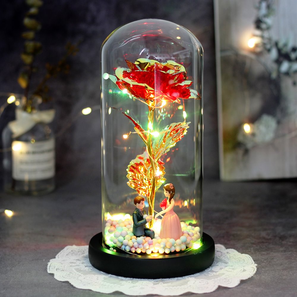 Beatea Marry Me Enchanted Rose Flower RGB LED Light in Glass Dome 