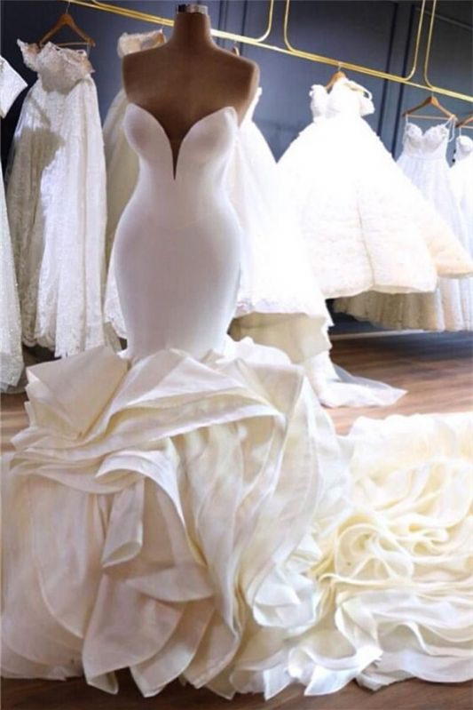 Luxurious Deep V-Neck Mermaid Wedding Dress Sleeveless - lulusllly