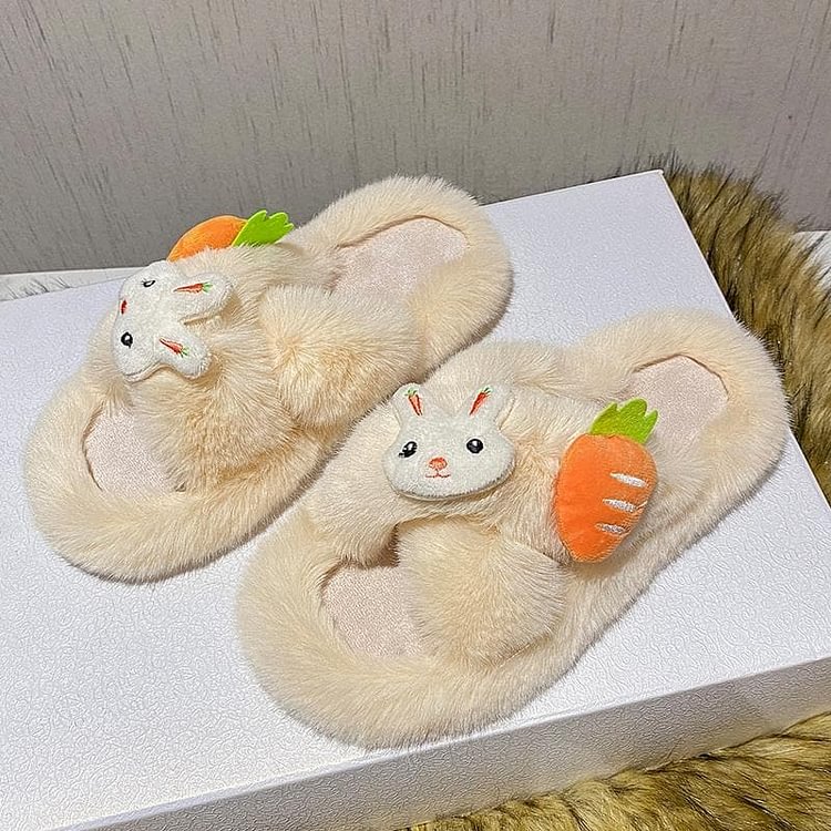 Cute Cartoon Rabbit Carrot Fluffy Slippers SP15330