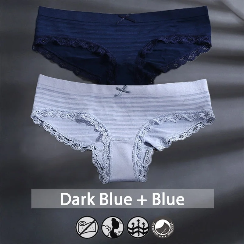 M-XXXL Plus Size Women Panties Underwear Female Lingerie Sexy Briefs Big Pantys Low Waist Lace Panties Striped Intimate 2PCS/Set