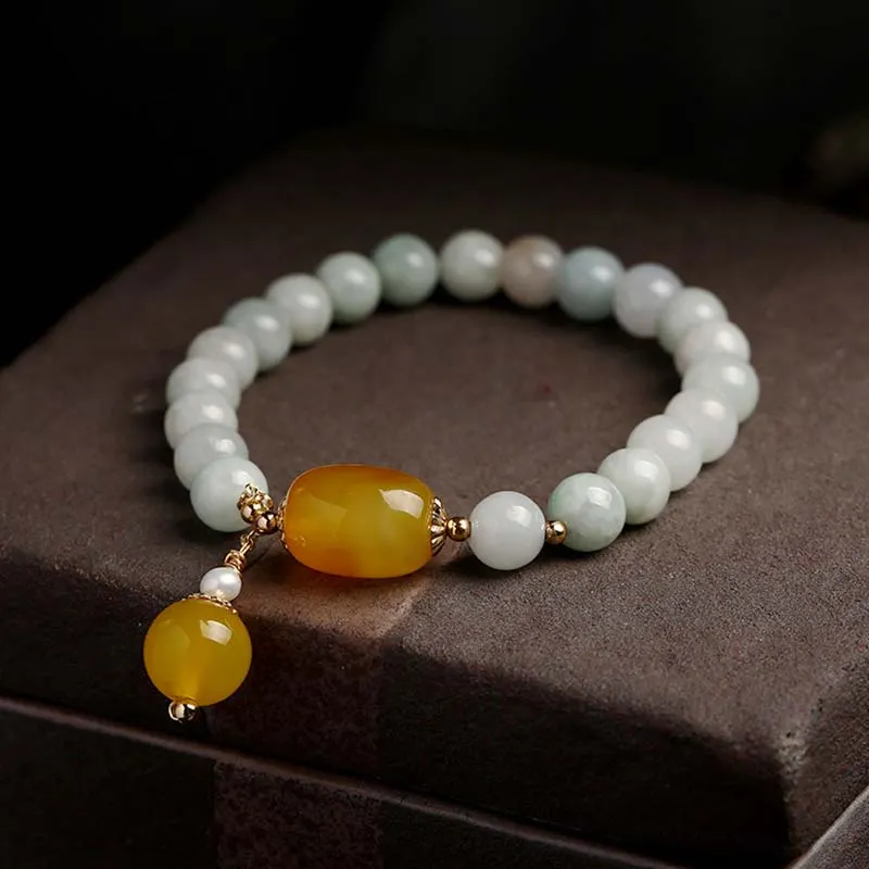 Natural White Jade Agate Protection Bracelet