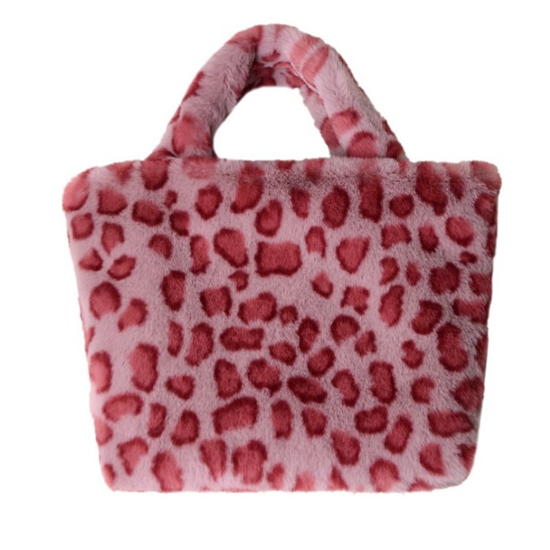 

Imitation Rabbit Fur Tote Bag Leopard Print Fluffy Soft Handbags, Brown, 501 Original