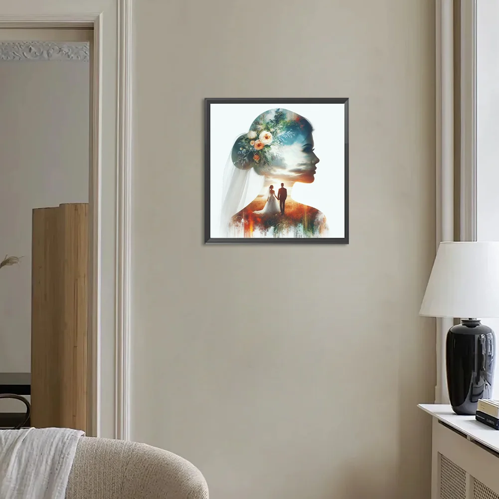 Full Round Diamond Painting 30*30cm - Romantic Wedding Silhouette