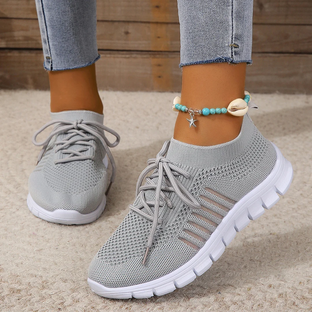 Yyvonne 43-Yard Single-Shoe Lace Mesh Sneakers Women's Version Of Lightweight Flat-Bottomed Large-Size Sneakers