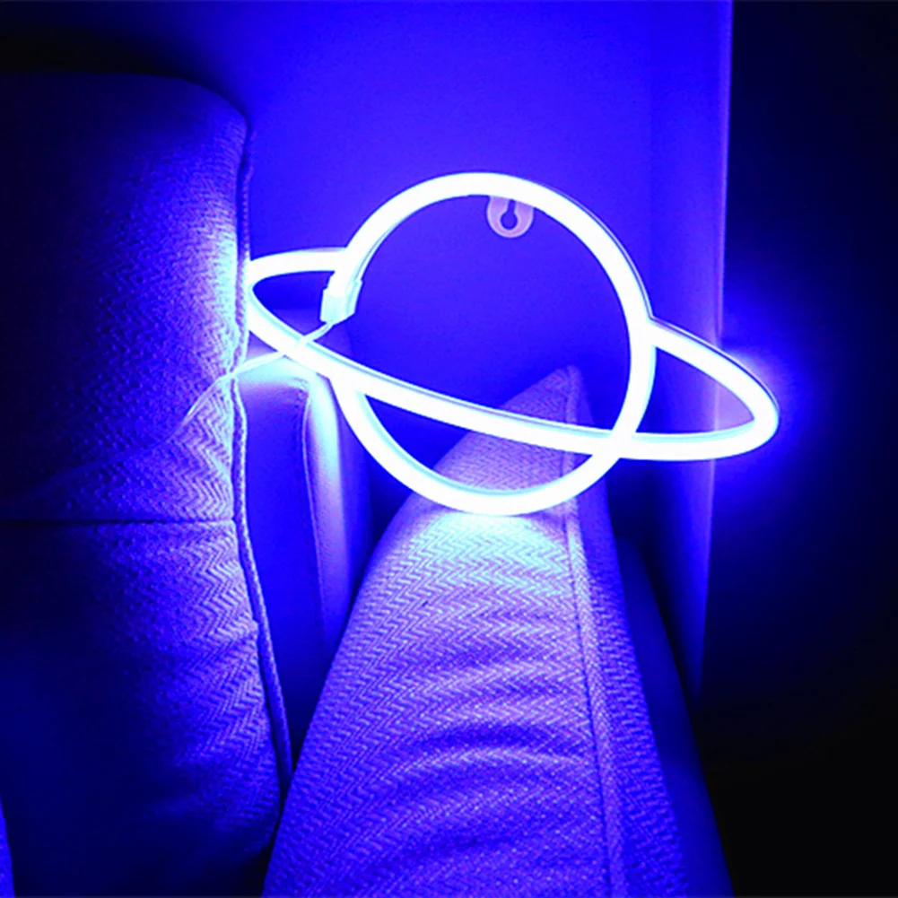 Elliptical Planet Shaped Sign Neon Lamp LED Dual Use Night Light Decor (B)