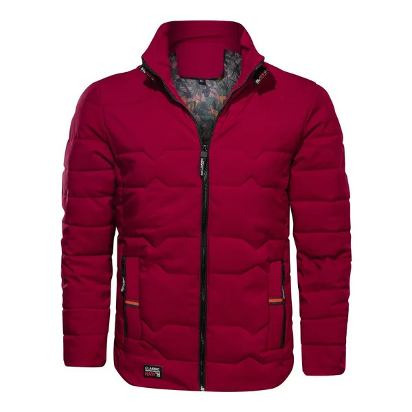 Men's Outdoor Stand Collar Solid Color Fleece Warm Cotton Jacket