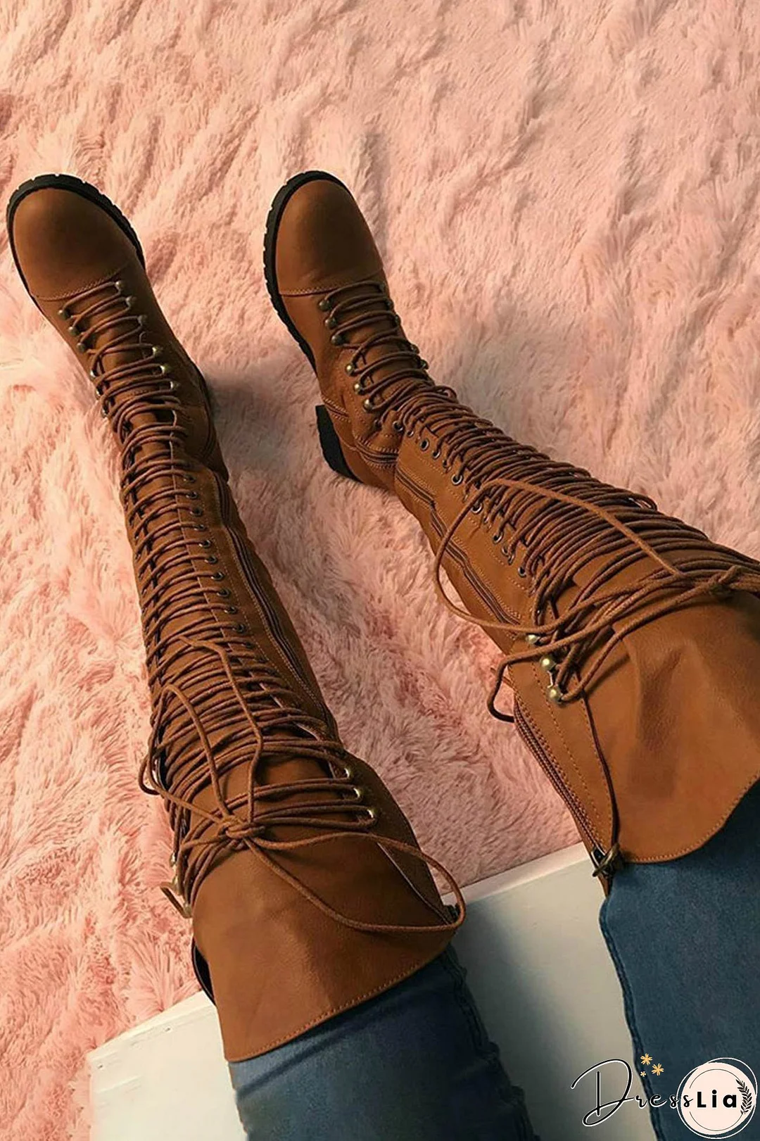 Strappy Leather Over The Knee Boots