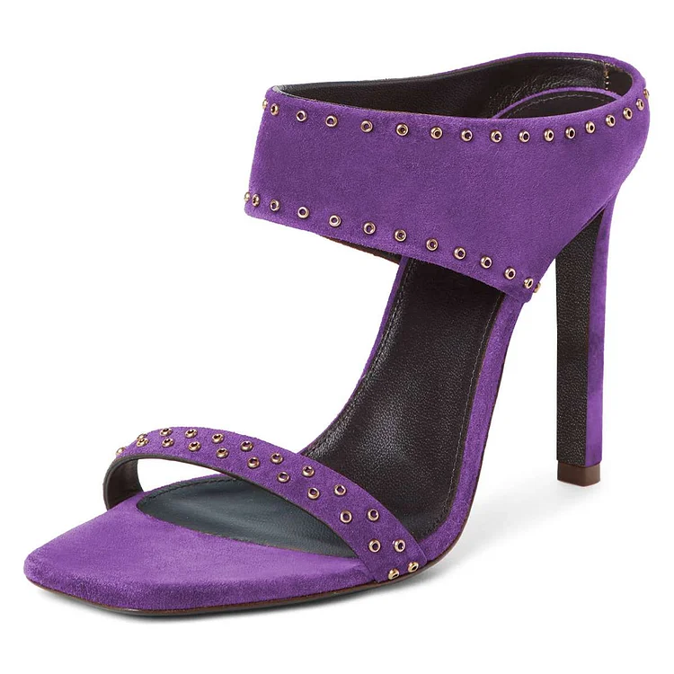Purple Vegan Suede Open Toe  Stiletto Heel Mules Shoes |FSJ Shoes
