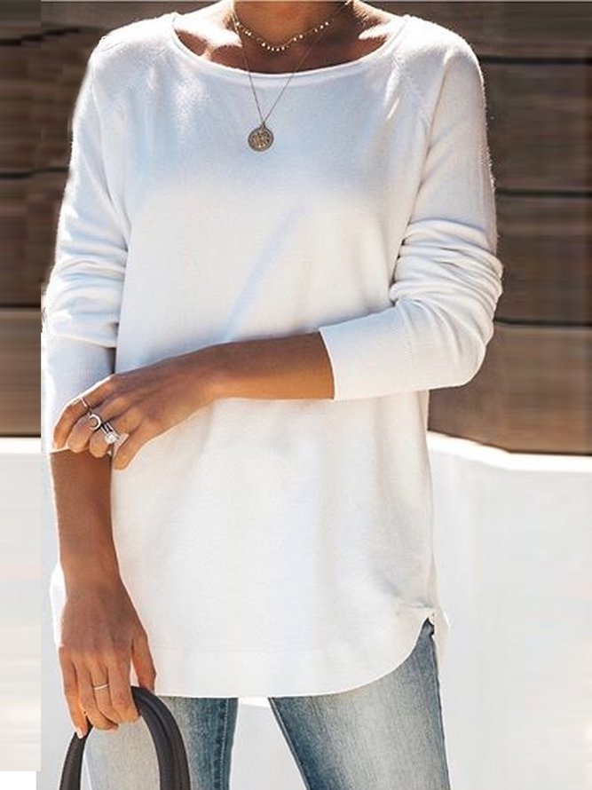 Crew Neck Solid Casual Shirts & Tops