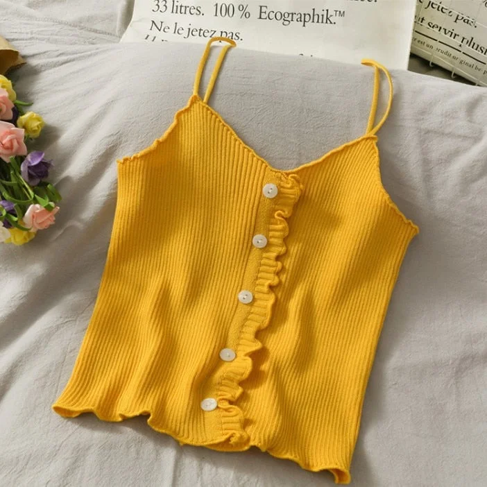 2021 Korean Women's Cotton Underwear Sexy Solid Color Top Fashion Comfort Tank Up Female Knitting Slim Suspender Sexy Lingerie