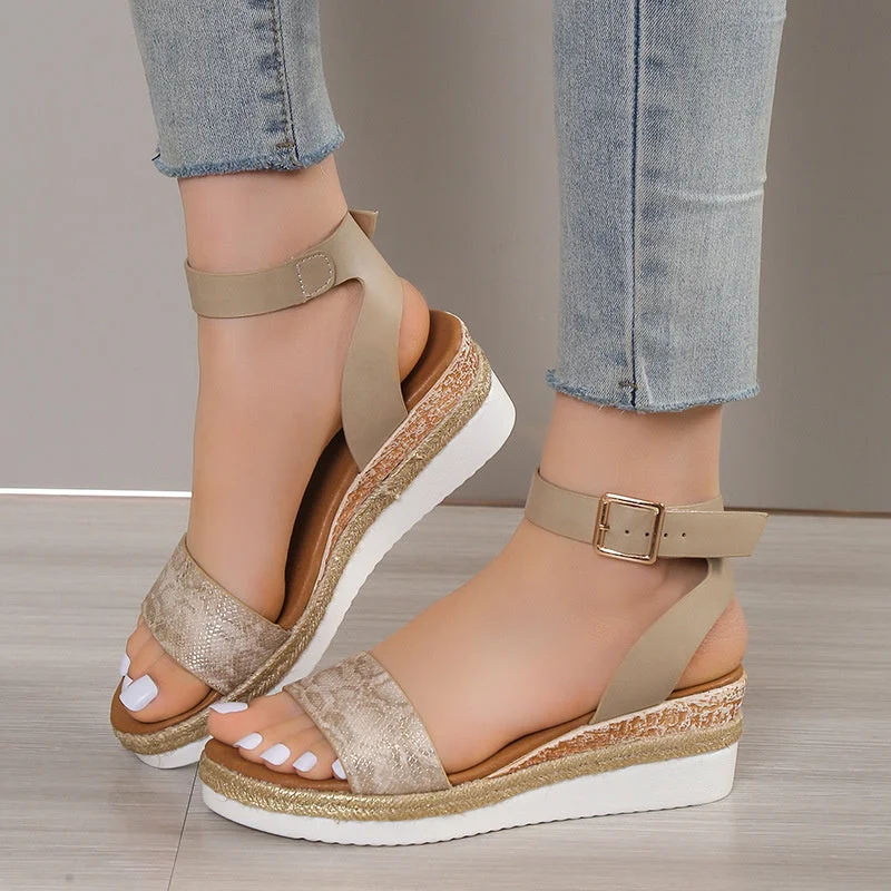 Women Casual Holiday Snake Wedge Roman Style Sandals