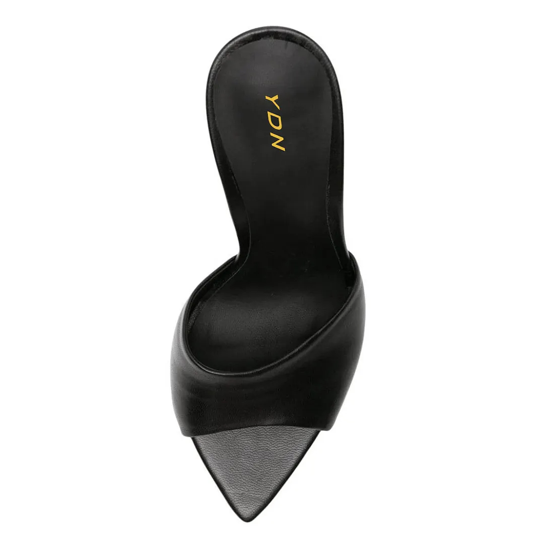 Vegan Leather Clear Flared Heel Classic Slip-On Sandals in Black