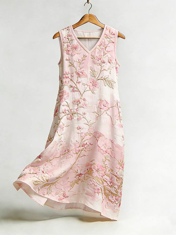 Classy Cherry Blossom Flowy Linen Tank Dress wearshes