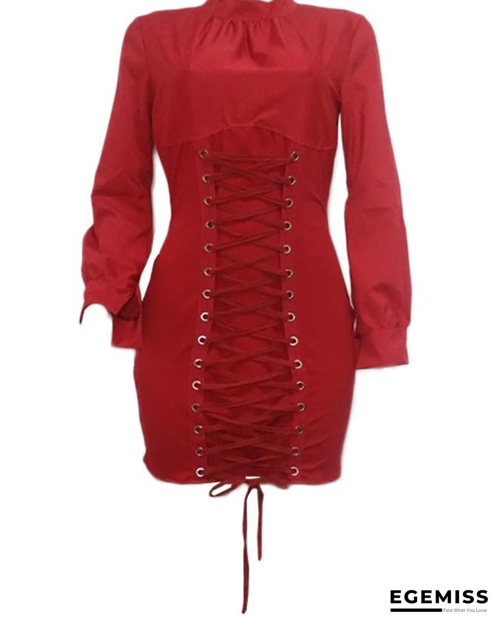 Grommet Lace-up Lantern Sleeve Bodycon Dress | EGEMISS