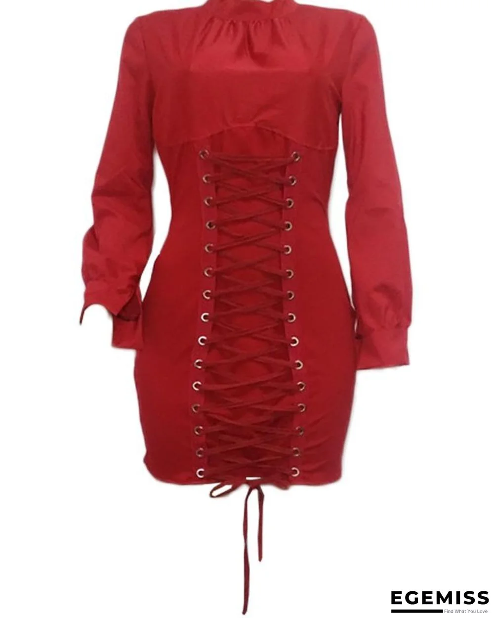 Grommet Lace-up Lantern Sleeve Bodycon Dress | EGEMISS