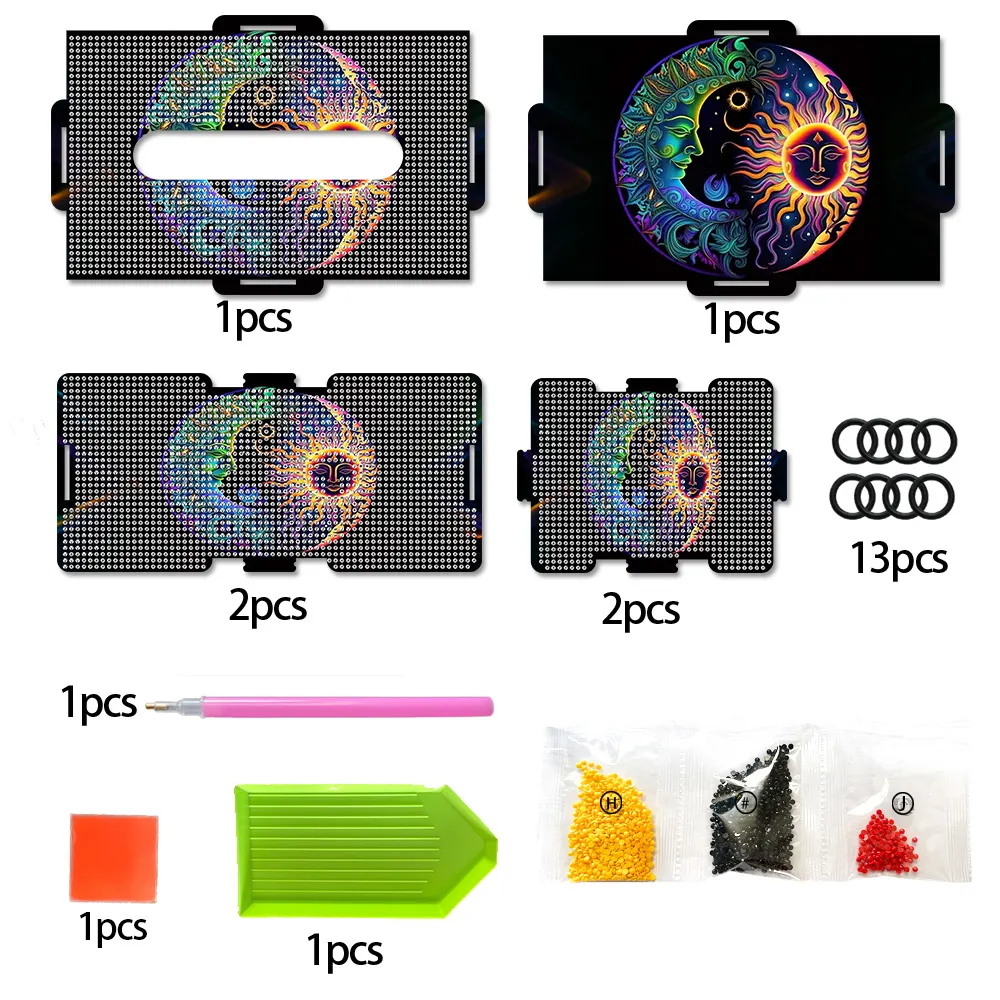 Sun and Moon Diamond Painting Tissue Box Wooden Diamond Art Tissue Storage Box