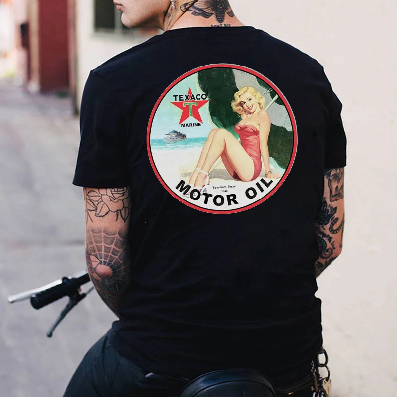 TEXACO MARINE MOTOR OIL Sexy Lady Print Men's T-shirt