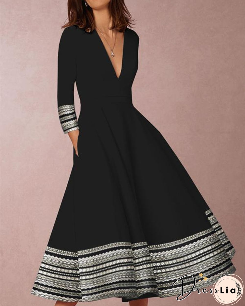 Women V Neck A-Line Evening Party Elegant Plus Size Dress