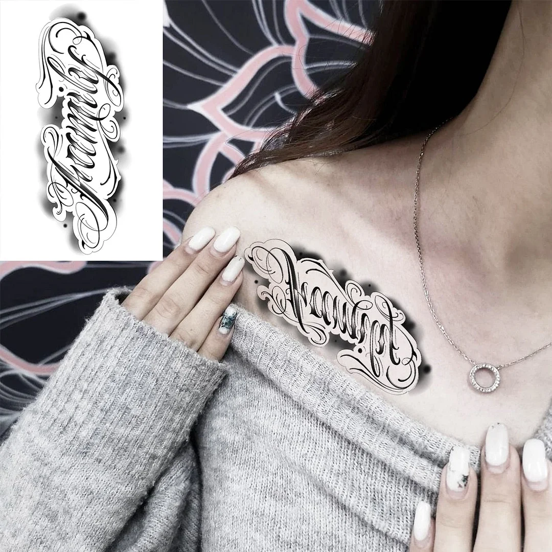 Black Little Flower Fashion Finger Temporary Tattoos For Women Adult Leaves Daisy Rose Fake Tattoo Letter Body Art Tatoos Decal