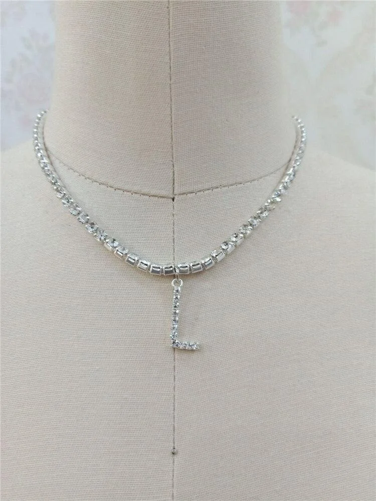 Crystal Letter Pendant Necklace Collares Choker