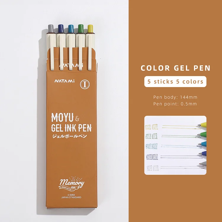 JOURNALSAY 5 Pcs/Set Retro Color Gel Pen Simple 0.5mm Retractable Multicolor Ink Press Neutral Pen