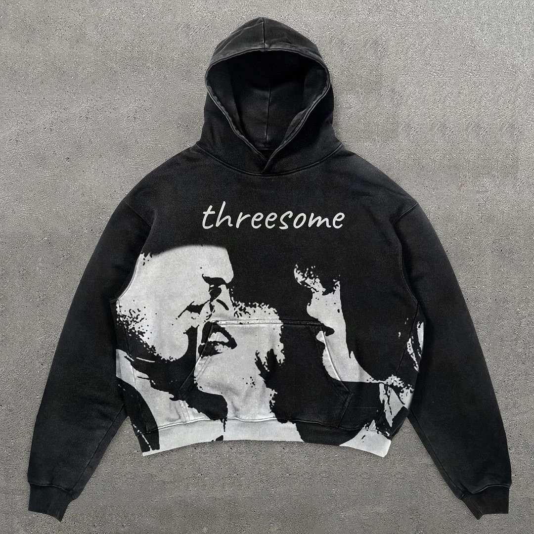Vintage Threesome Graphic Acid Washed Oversized Hoodie