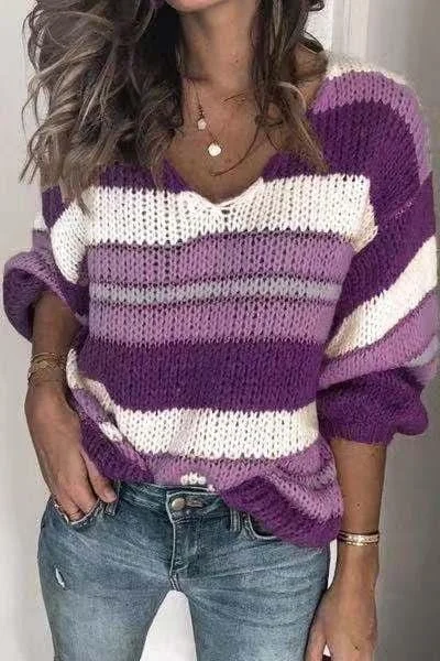 Striped Chunky knit V-neck Sweaters