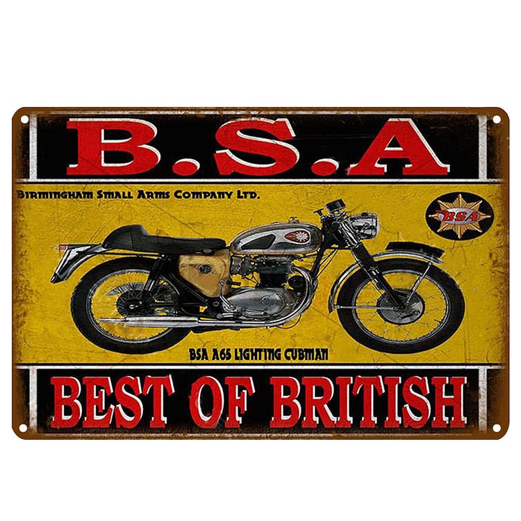 B.S.A.  Plaque de tôle rétro moto plaque d’étain plaque pour bar pub club café