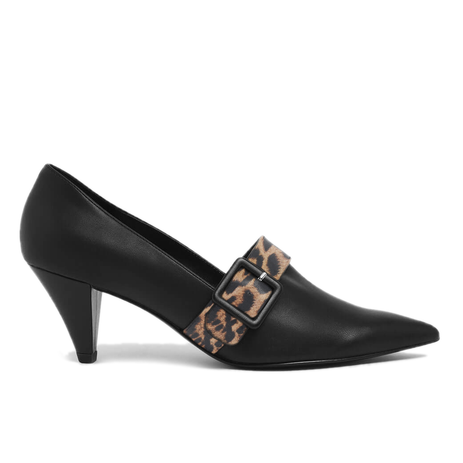 TAAFO Leopard Women Black High Kitten Heels Pointed Toe Pumps Office Dress Ladies Buckle Shoes 