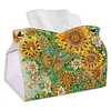 (24cm)Sunflower Butterfly 24cm DIY Diamond Painting Rhinestones Decorative Tissue Box Reusable Crystal Mosaic PU Tissue Holder for Home Car Desk Decoration Craft