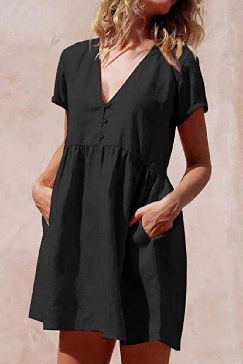 V Neck Daily Mini Dress