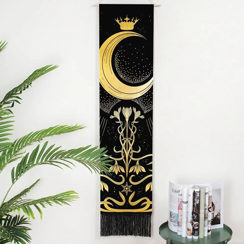Moon Phases Tapestry Wall Art Hanging Tarot Witchcraft Tapestries HD Printing Sun Moon Tapestry Psychedelic Decor Tassel Carpet