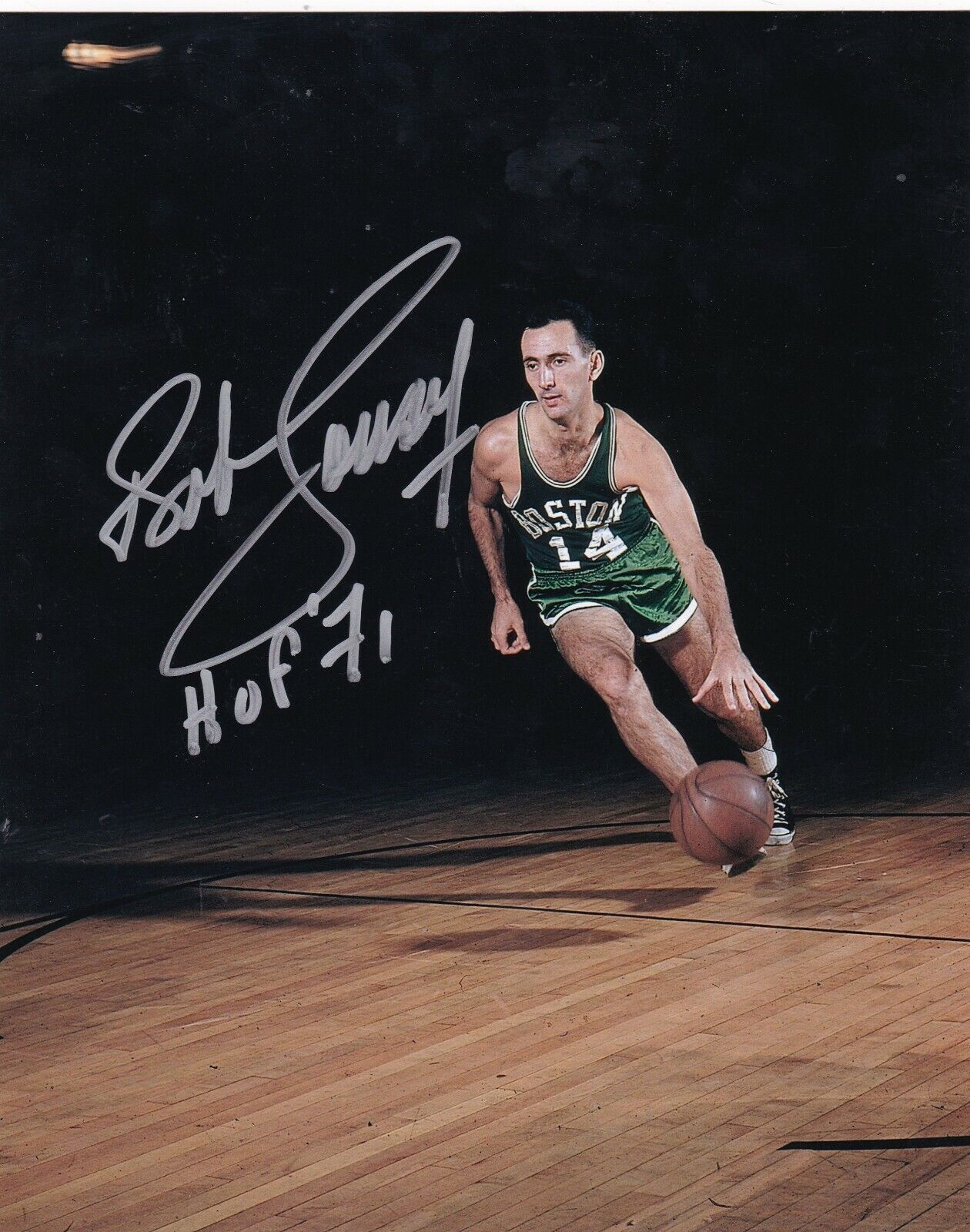 BOB COUSY BOSTON CELTICS HOF 71 ACTION SIGNED 8X10