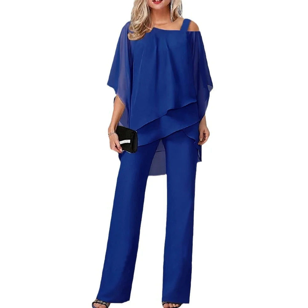 Uveng Uveng Sleeve Top Trousers Women Casual Irregular Party Set Elegant Two Sets 2025 Spring And Summer