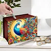 (US Local)Diamond Painting Piggy Bank Wooden Coin Bank Storage Box Kit (Peacock)