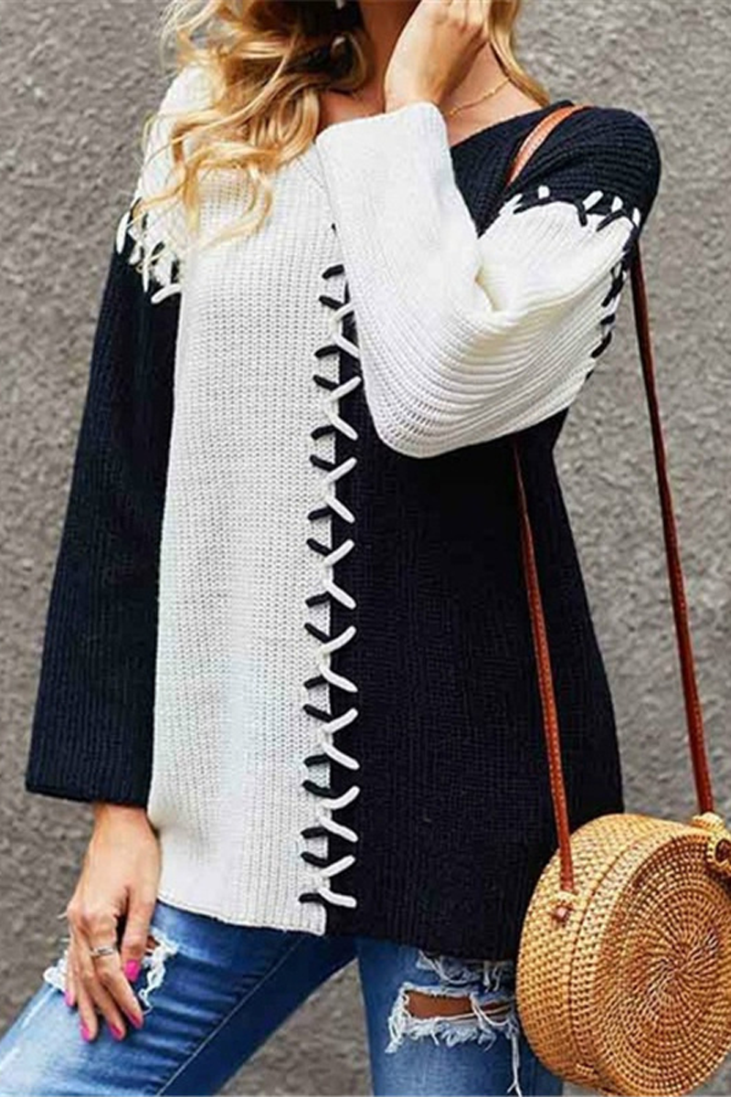 Contrast Color Stitching Knit Sweater