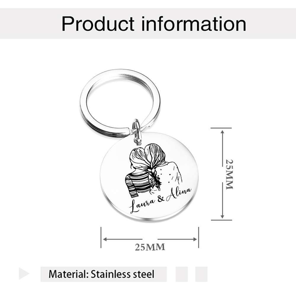 To My Best Friend Circle Keyring Custom 2 Names Metal Keychain Personalized Gift For Bestie/Sister