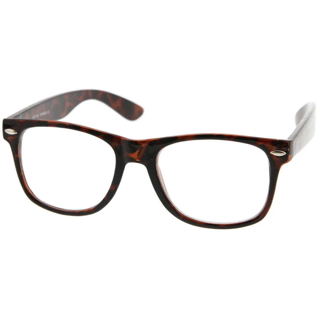 Retro Wide Temple Clear Lens Horn Rimmed Eyeglasses 54mm