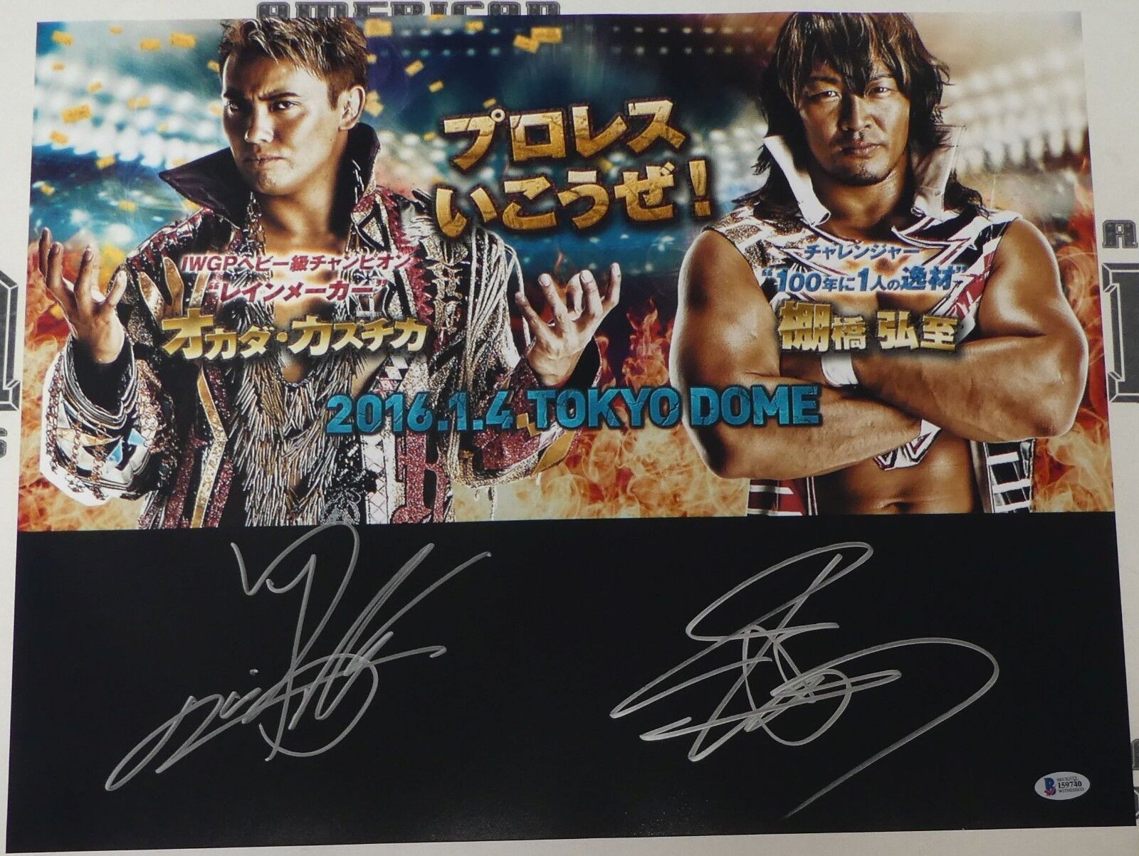 Kazuchika Okada Hiroshi Tanahashi Signed 16x20 Photo Poster painting BAS New Japan Pro Wrestling