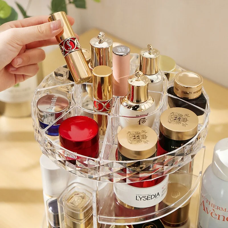 athvotar Degree Rotating Cosmetic Storage Box Make-up Organizer Lipstick Holder Transparent Crystal Display Stand Large Capacity