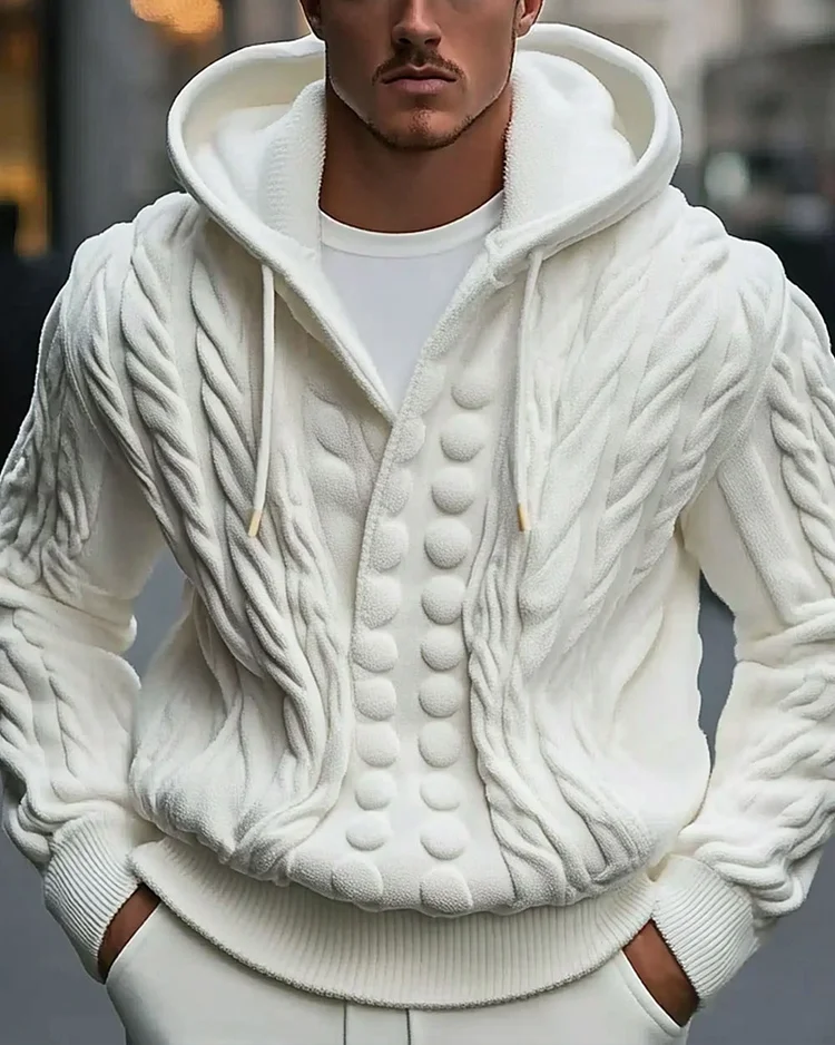 Men's White 3D Knit Hoodie