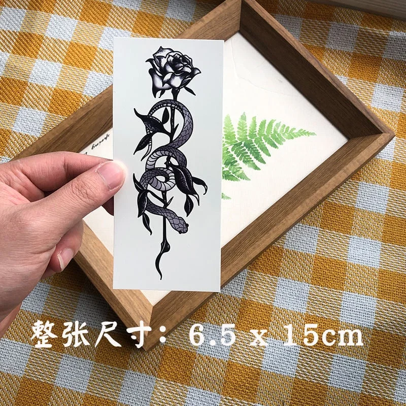 Black Snack And Flower Temporary Tattoos For Men Women Arm Body Art Waterproof Fake Tatoo Stickers Cool Flash Decals Tattos