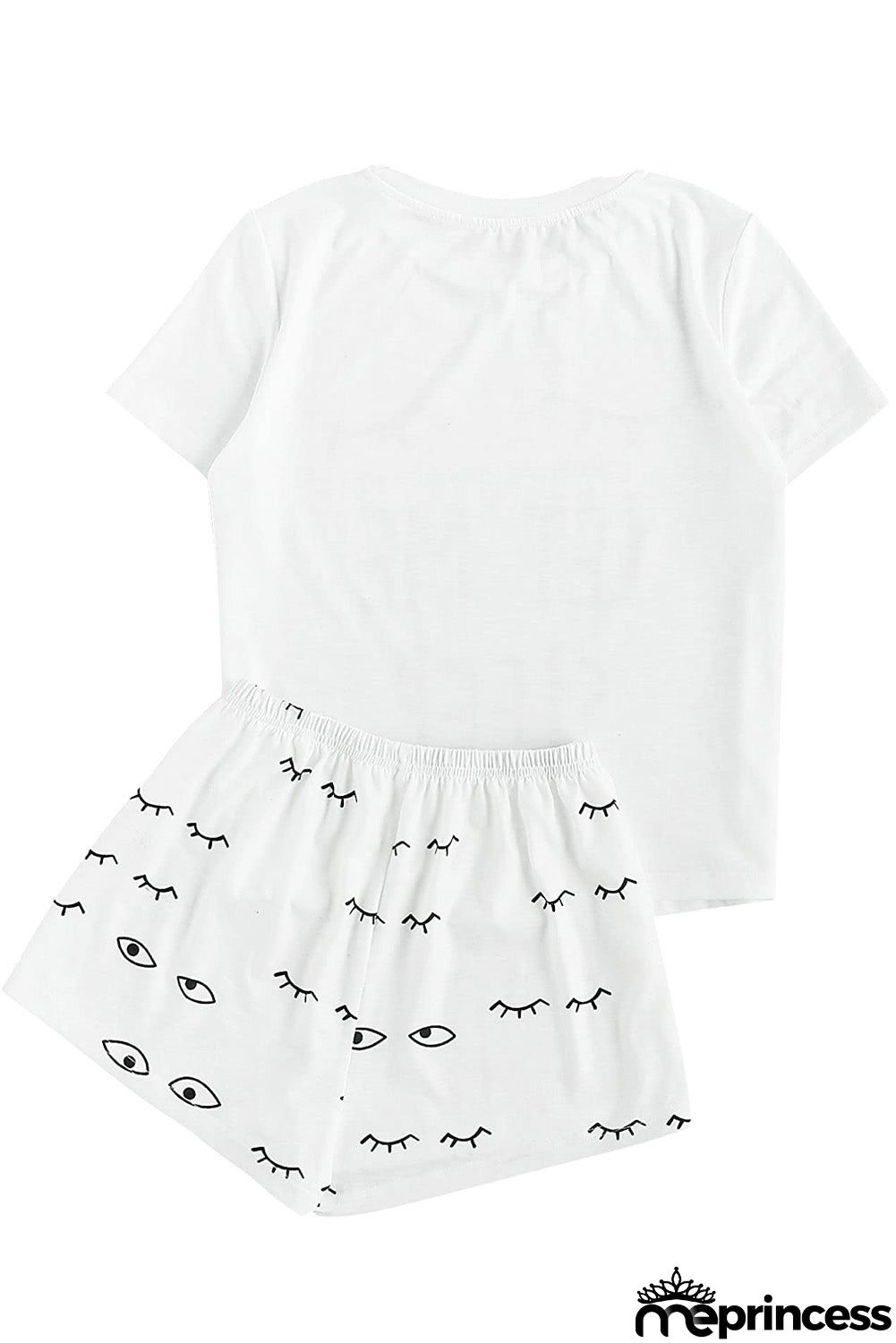 White Eyelash Slogan Tee and Drawstring Shorts Lounge Set