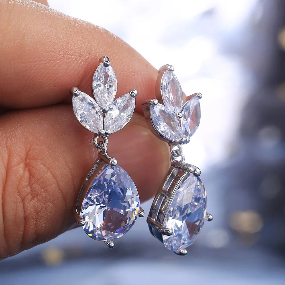 Huitan Luxury Wedding Bridal Drop Earring Jewelry Dazzling Crystal Zircon Classic Design Noble Women Party Earrings New Arrival
