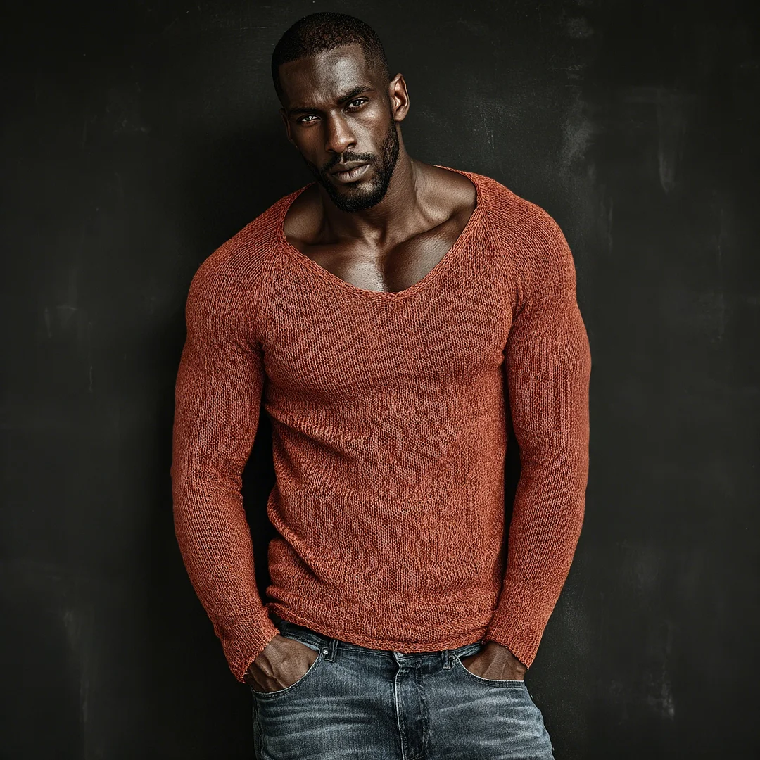 Men's Knitted T-shirt, Crew Neck, Raglan Long Sleeve Top-inspireuse