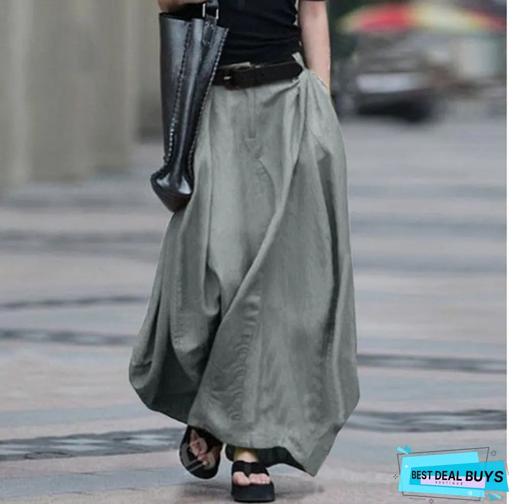 Spring and Autumn Solid Cotton Bust A-Word Long Skirt Linen