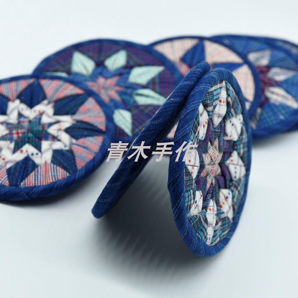 Chinese Style Handmade Coaster Homespun Cloth Absorbent Thermal Insulation Barbola Embroidery Patchwork Teacup Mat