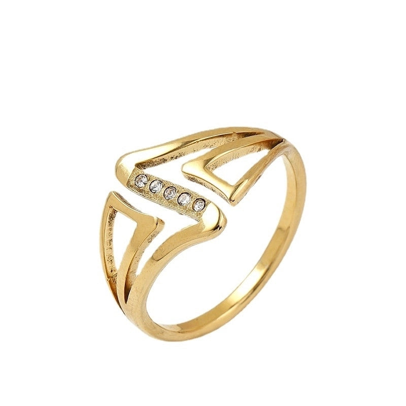 Lady Geometric 201 Stainless Steel Diamond Inlay Rings